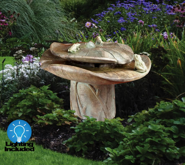 Frog Buddies Garden Fountain with Light Cast Stone Whimsical styling